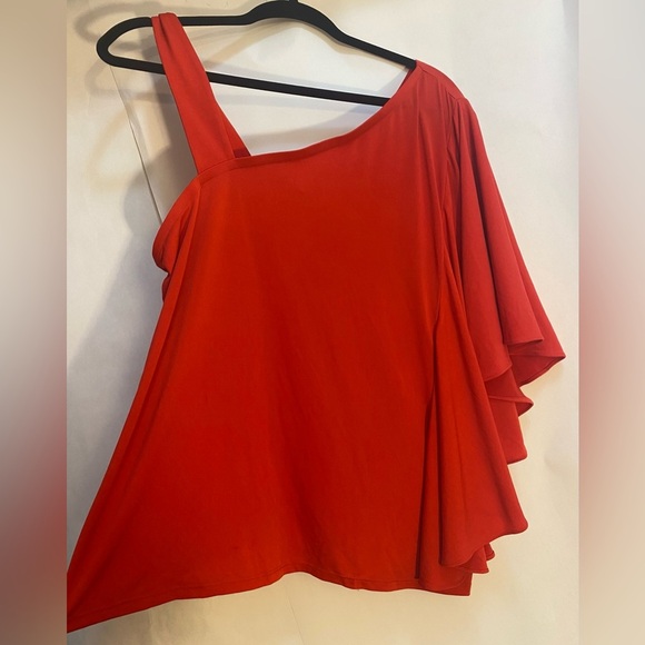 Chico's One Shoulder Flutter Sleeve Blouse Red Size 3 or XL - Picture 1 of 5